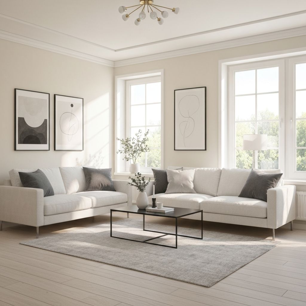 Elegant nordisk stue med moderne møbler